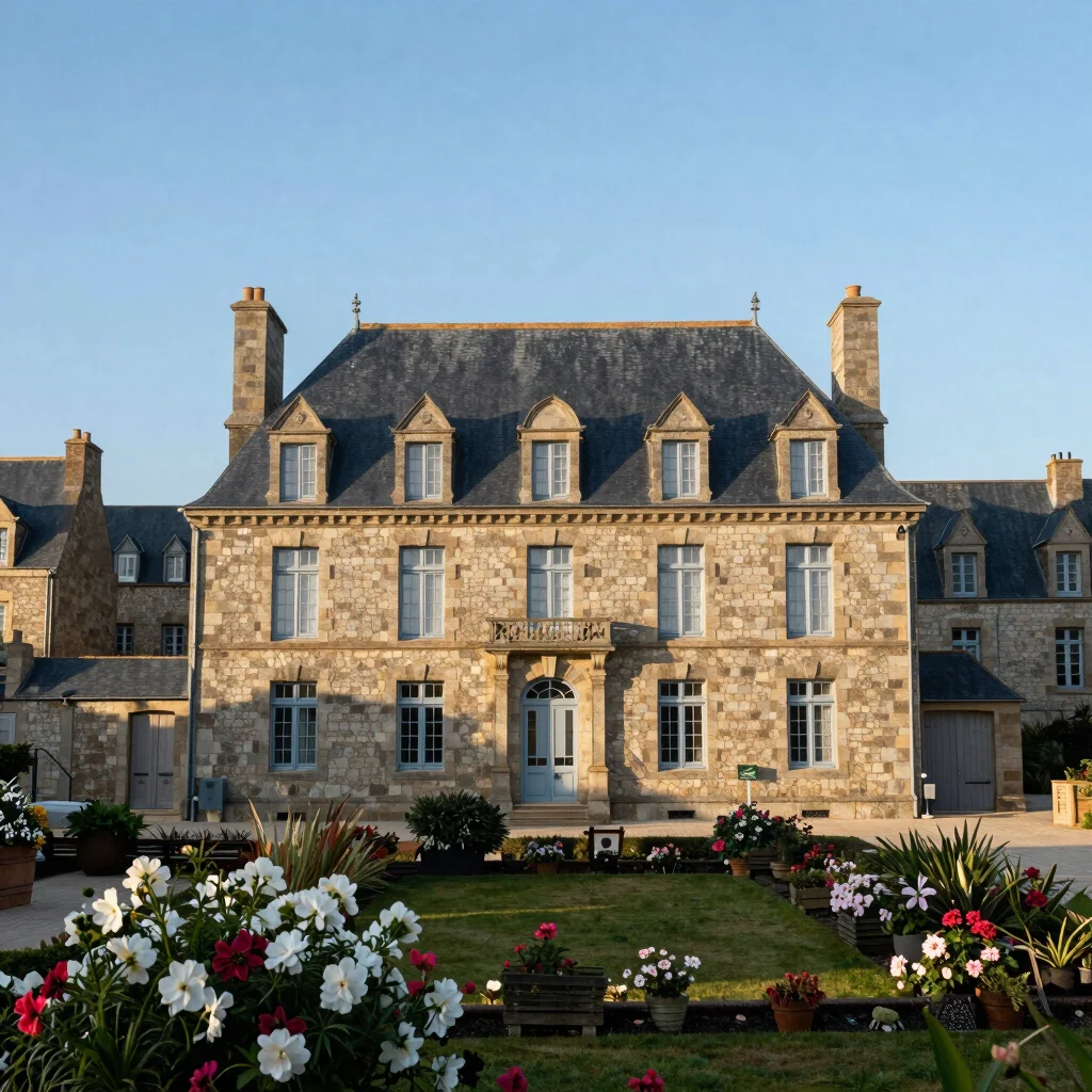 Vue panoramique de la façade en pierre bretonne sous la lumière d